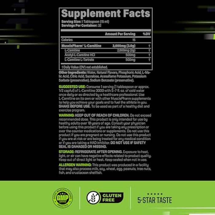 MusclePharm Muscle Pharm L-Carnitine 3000, The Ultimate Liquid L Carnitine Supplement for High-Performance, Supports Metabolism, Hydration & Energy, Zero Sugar, Low Calories, Peach Nectarine Flavor, 32 Servings - Image 2