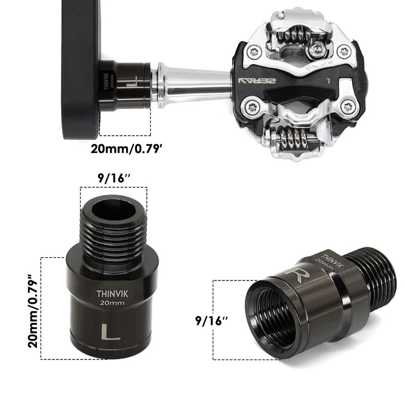 Thinvik Titanium Alloy Bike Pedal Extenders, Extended Pedal Spacer for 9/16 inch Bike Pedals, Pedal Extensions - Extended 20mm/ 0.79in - Image 3