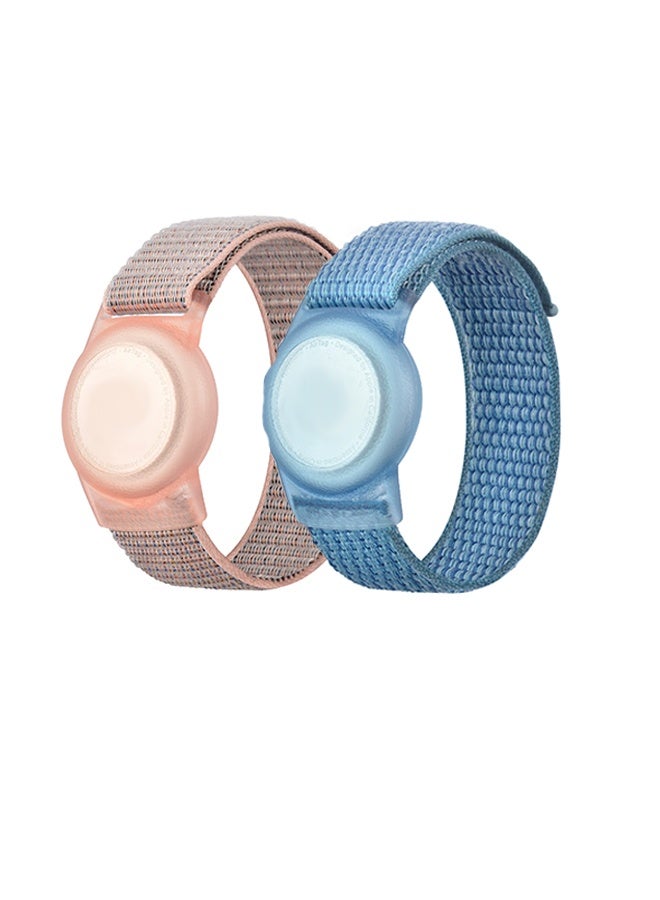 Kids Wristband Compatible with Apple AirTag, Air Tag GPS Tracker Stand Case with Nylon Bracelet, Adjustable Anti-Loss Strap, Suitable for Toddlers and Elderly (Pink u0026 Blue) - Image 1