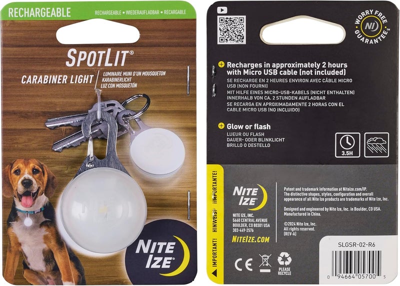 NiteIze ضوء كارابيني قابل لإعادة الشحن من نيت آيز سبوت ليت 35 ساعة من التشغيل يناسب السلاسل والأكياس والسحابات مثالي للعثور على العناصر في الخزائن المظلمة أو كضوء طوارئ للسيارة أبيض - Image 3