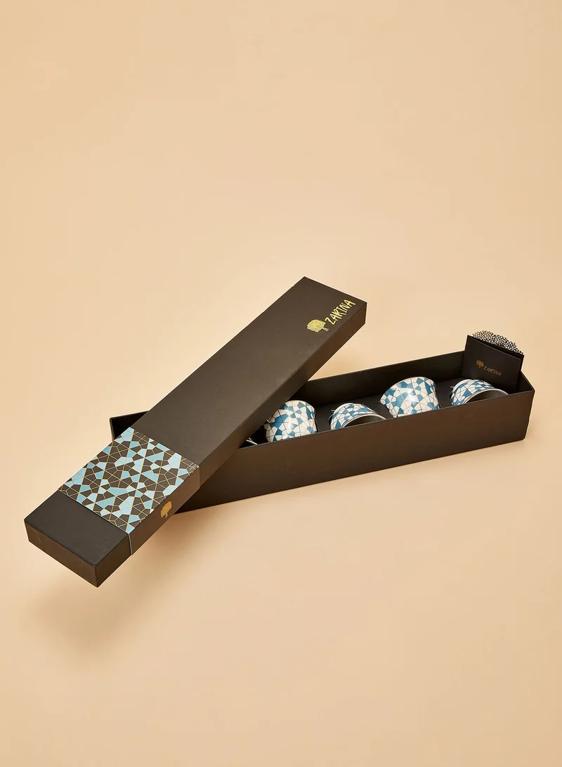 Zarina Set of 6 Chaffe Cups - Geo Blue