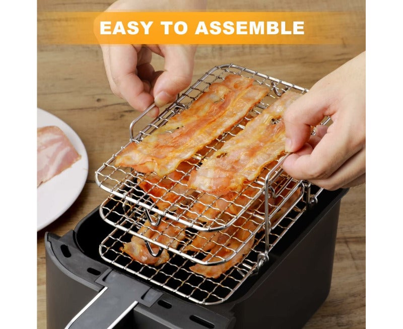 Air Fryer Rack 3-Tier Food Grade Stainless Steel - High Temperature Resistant Dehydrator Rack for Ninja Air Fryer AF300UK AF400UK, Dehydrated Fruit Beef Jerky - Image 3