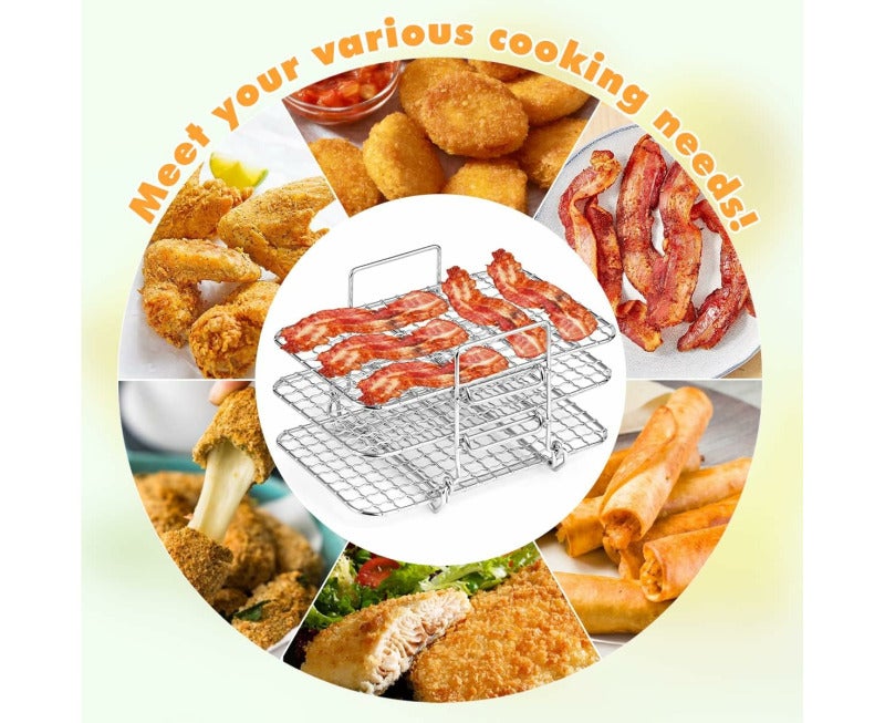 Air Fryer Rack 3-Tier Food Grade Stainless Steel - High Temperature Resistant Dehydrator Rack for Ninja Air Fryer AF300UK AF400UK, Dehydrated Fruit Beef Jerky - Image 2