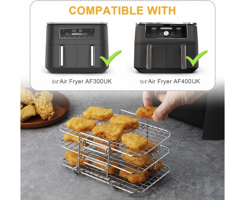 Air Fryer Rack 3-Tier Food Grade Stainless Steel - High Temperature Resistant Dehydrator Rack for Ninja Air Fryer AF300UK AF400UK, Dehydrated Fruit Beef Jerky - Image 5