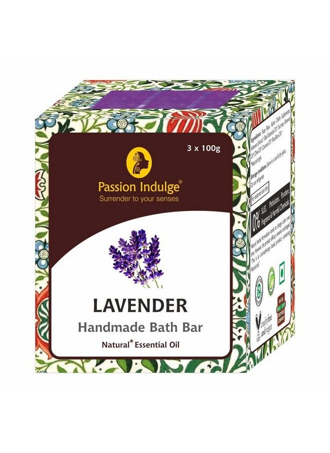 passion indulge - Natural Lavender Handmade Bath Bar Soap With Lavender Essential Oil Pack Of 3 ; All Skin Types ; Glycerine ; Aloe Vera ; Paraben & Sulphate Free ; Vegan ; Peta Certified - Image 1