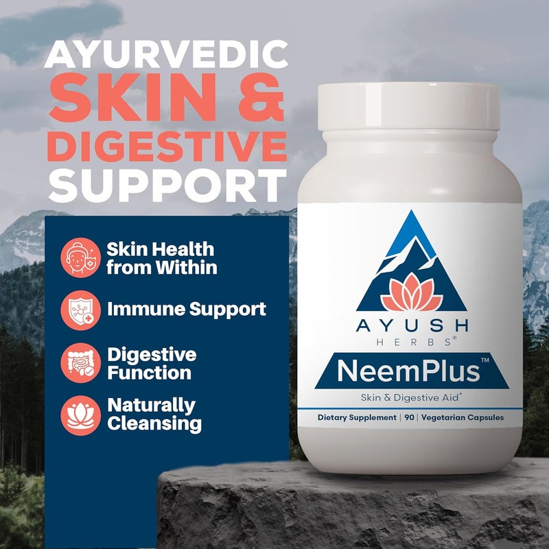 Ayush Herbs Neem Plus  Digestive Health for Women  Men Gut Support Supplement for Stomach  Skin Health Immune Support  90 Vegetarian Capsules 1 Count - Image 2