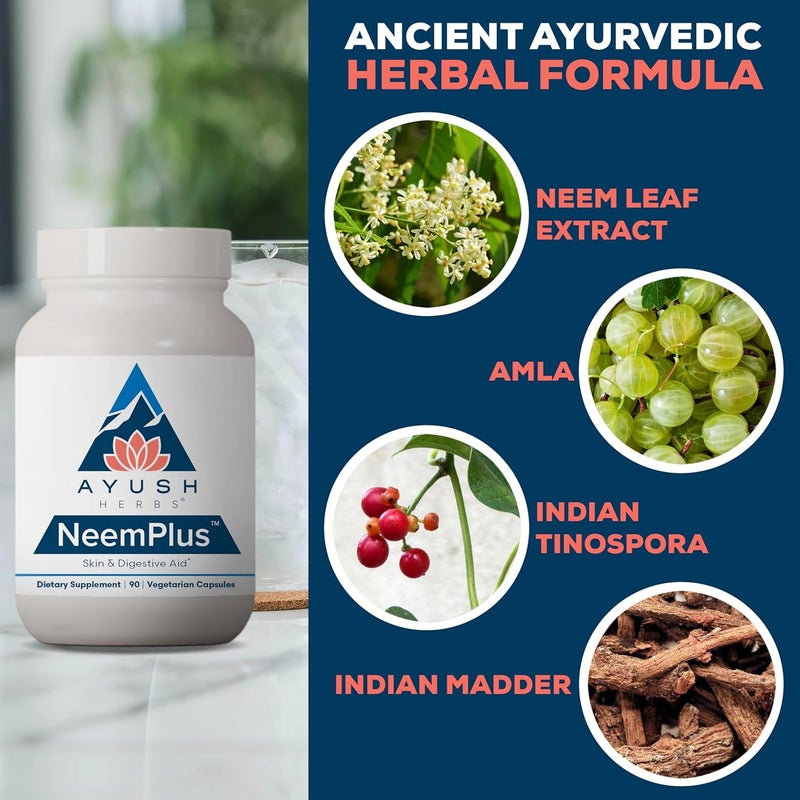 Ayush Herbs Neem Plus  Digestive Health for Women  Men Gut Support Supplement for Stomach  Skin Health Immune Support  90 Vegetarian Capsules 1 Count - Image 4