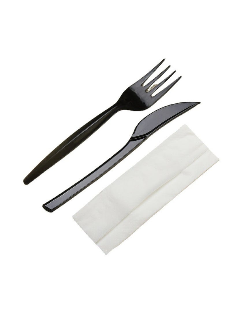 10 Sets 3 in 1 Knife, Fork and Paper Towel Set Disposable Plastic Cutlery Set - Image 1