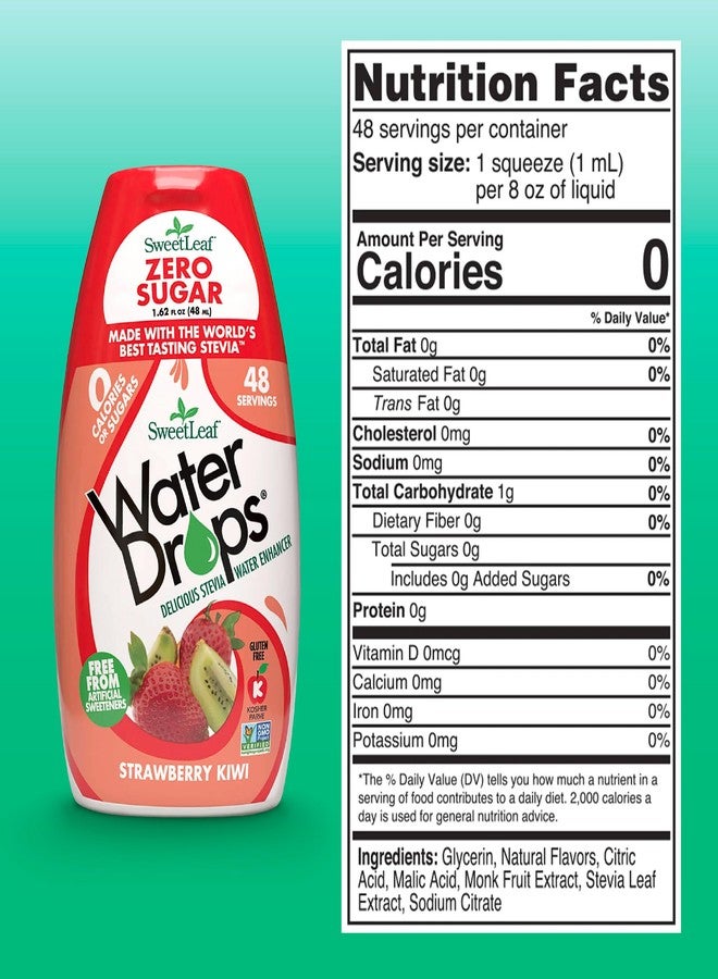SweetLeaf Water Flavoring Drops - Stevia Water Enhancer, Sugar Free, Zero Calorie Water Additive, Contains Monk Fruit Extract, Gluten Free, Keto Friendly - Strawberry Kiwi, 1.62 Fl Oz (Pack of 2) - Image 2