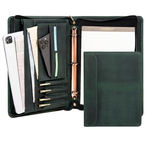 AZXCG Genuine Leather Portfolio Binder for Men& Women,Portfolio Organizer with Zipper,Leather 3 Ring Binder for iPad Pro 12.9,Business Portfolio for Men,Gift for Father's Day - Image 1