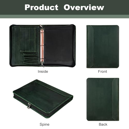 AZXCG Genuine Leather Portfolio Binder for Men& Women,Portfolio Organizer with Zipper,Leather 3 Ring Binder for iPad Pro 12.9,Business Portfolio for Men,Gift for Father's Day - Image 5