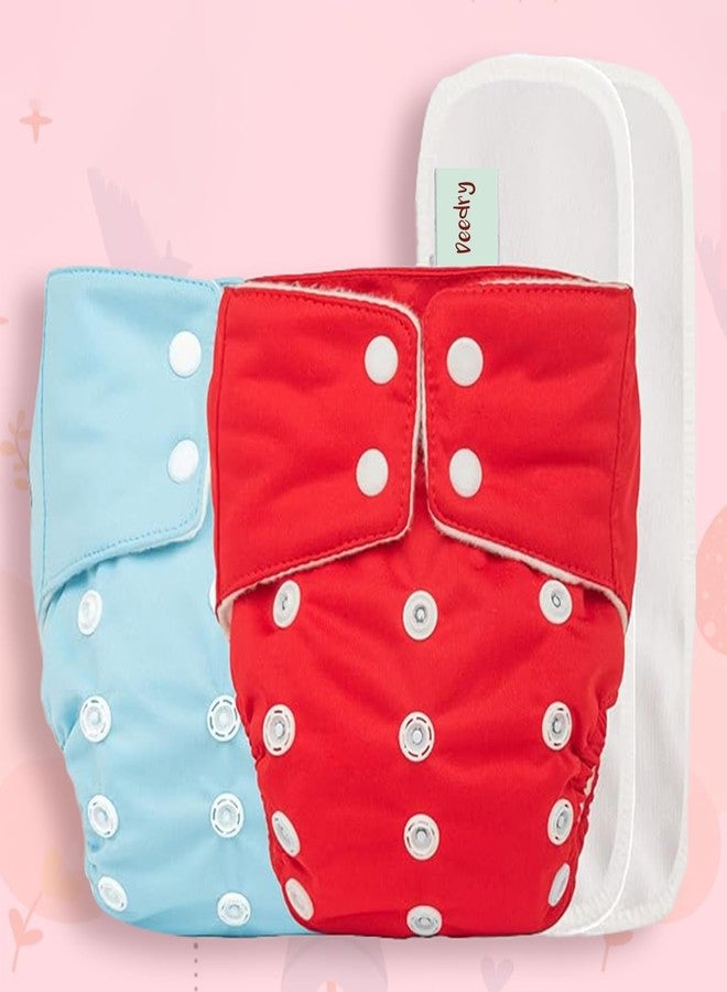 Deedry Oeko-Tex Certified Baby Cloth Diapers Washable & Reusable Diapers with Adjustable Snap Buttons | 3 Months- 3 Years (Pack of 2, With Inserts) - Image 1