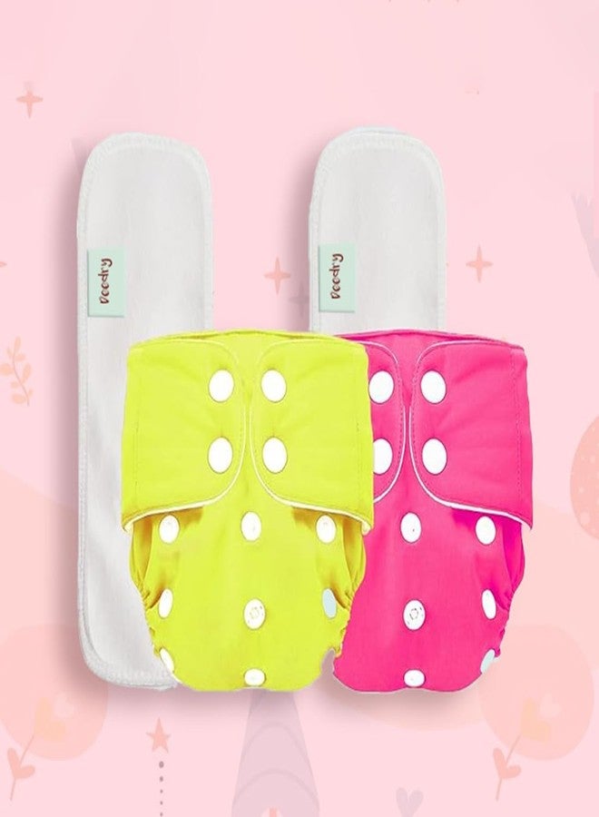 Deedry Oeko-Tex Certified Baby Cloth Diapers Washable & Reusable Diapers with Adjustable Snap Buttons | 3 Months- 3 Years (Pack of 2, With Inserts) - Image 2