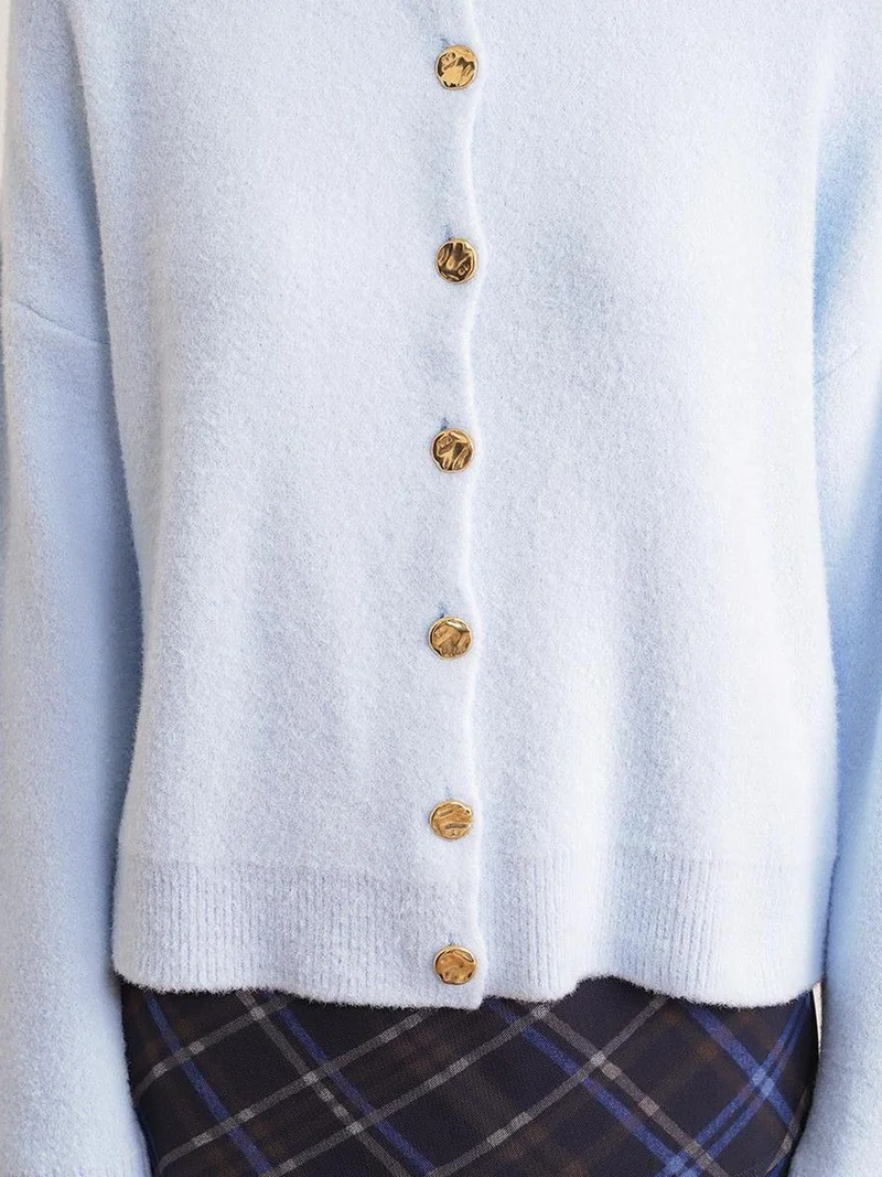 Mixray Baby Blue Mixray Buttoned Ribbed Knit Cardigan for Women | Best Price UAE