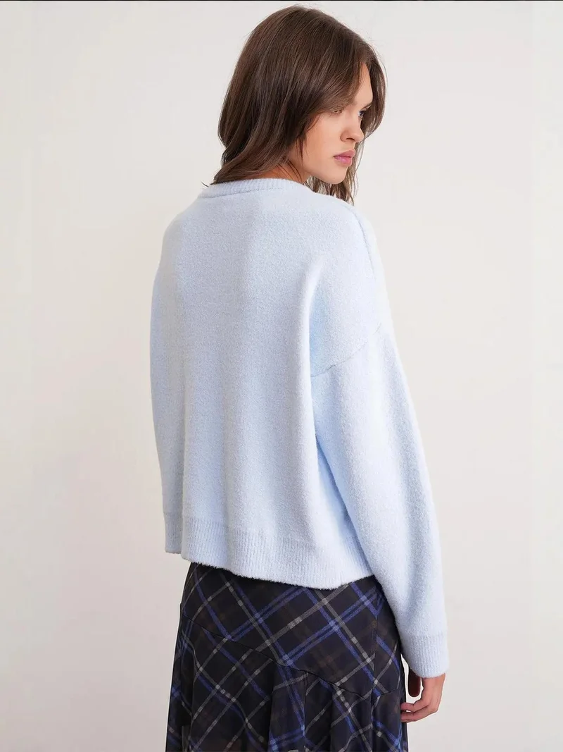 Mixray Baby Blue Mixray Buttoned Ribbed Knit Cardigan for Women | Best Price UAE