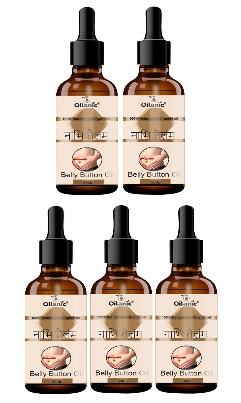 Oilanic Natural Belly Button Oil for Women and Men (Pack of 5, Each 30 ml)|Pure and Organic Nabhi Tailam Ayurvedic Oil for Glowing Skin for Digestion, Detox and Immunity Boost, for Daily Use Navel oil - Image 1