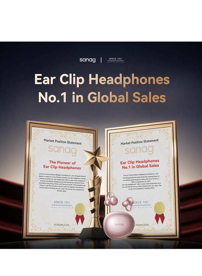 ساناج Sanag S7S AI Clip on Headphones, True Wireless Ear Clip Earbuds, Comfortable Earphones with Bluetooth 5.4, 48H Playtime, IPX4 Waterproof, Noise Cancelling fit Sports Running, Workout (Green) - Image 2