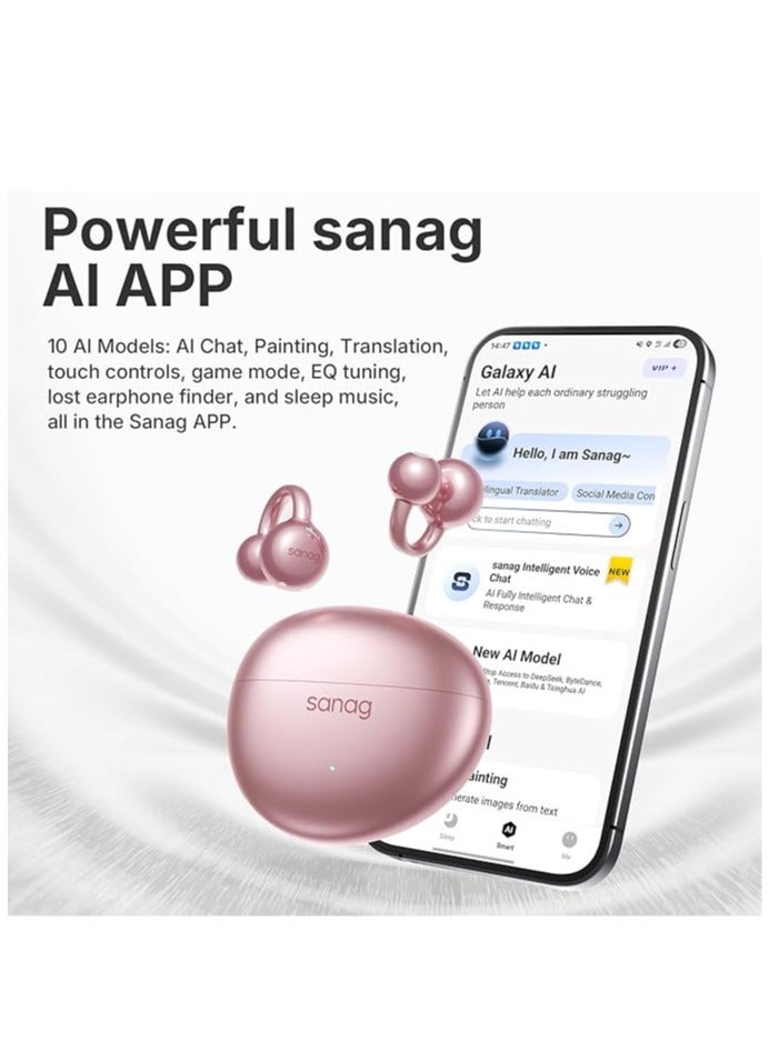 ساناج Sanag S7S AI Clip on Headphones, True Wireless Ear Clip Earbuds, Comfortable Earphones with Bluetooth 5.4, 48H Playtime, IPX4 Waterproof, Noise Cancelling fit Sports Running, Workout (Green) - Image 4