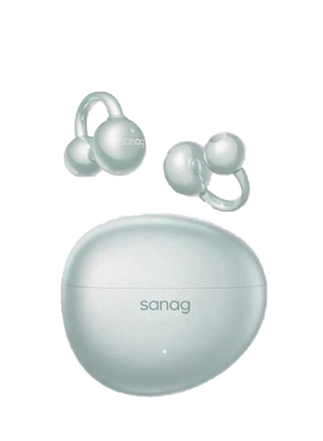 ساناج Sanag S7S AI Clip on Headphones, True Wireless Ear Clip Earbuds, Comfortable Earphones with Bluetooth 5.4, 48H Playtime, IPX4 Waterproof, Noise Cancelling fit Sports Running, Workout (Green) - Image 1