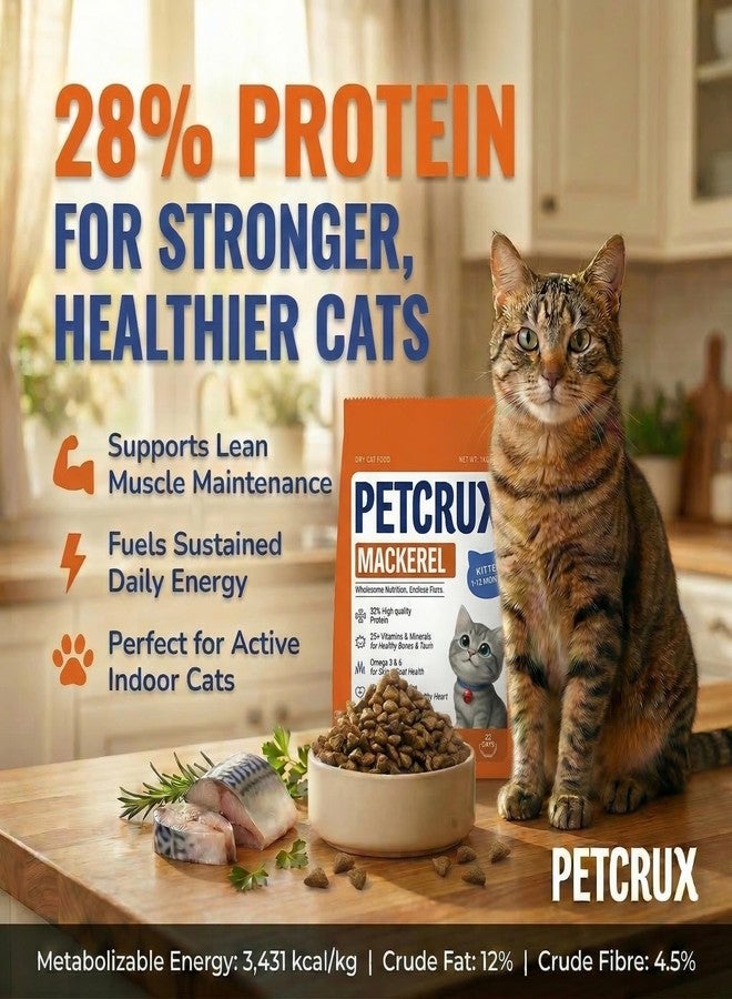 Petcrux Dry Adult Cat Food, Mackerel Fish Flavor, with Omega 3 & 6 and Taurine, Complete & Balanced Nutrition for Adult Cats, 1 kg - Image 3