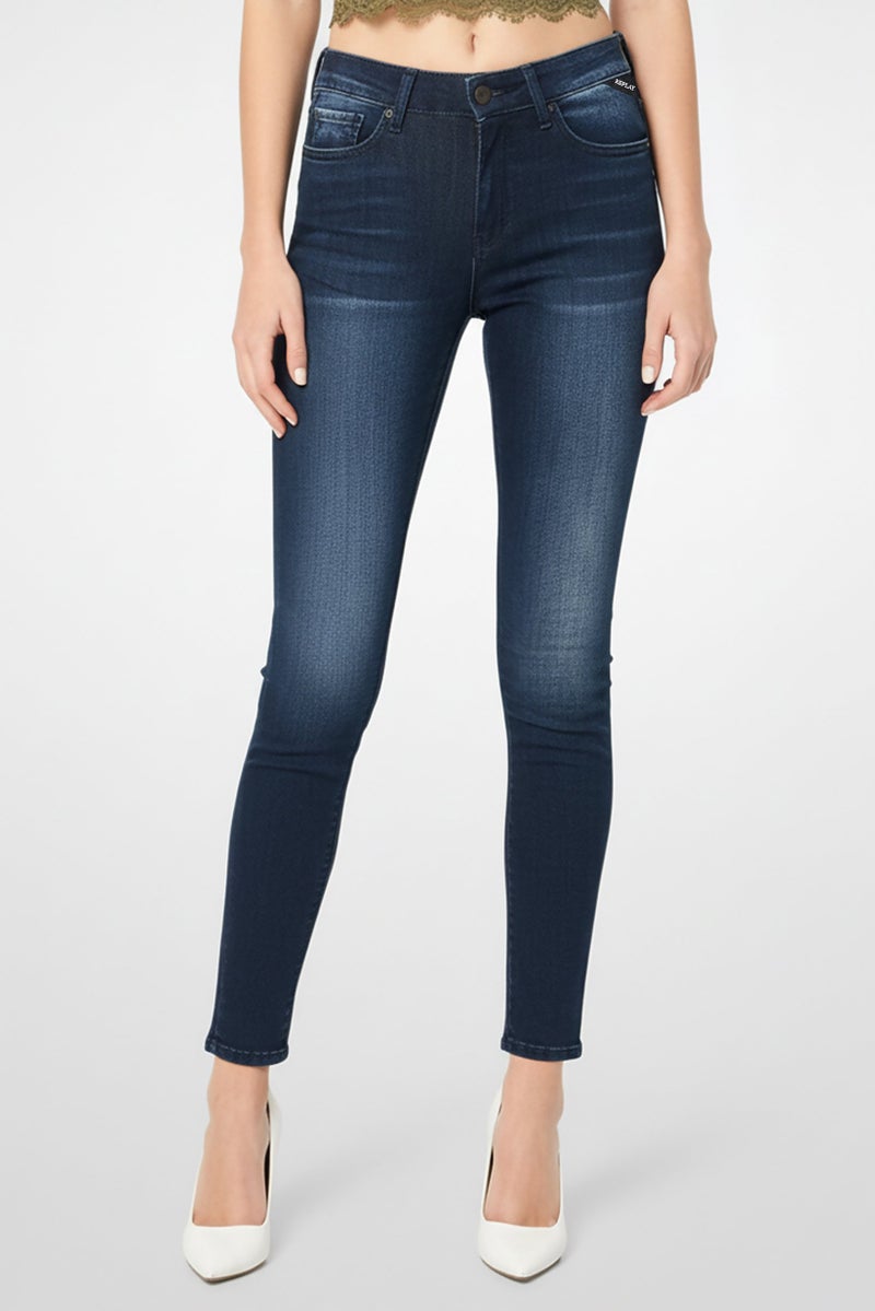 Replay Women Skinny Fit Washed Stretchable Denim Jeans, Navy - Image 1