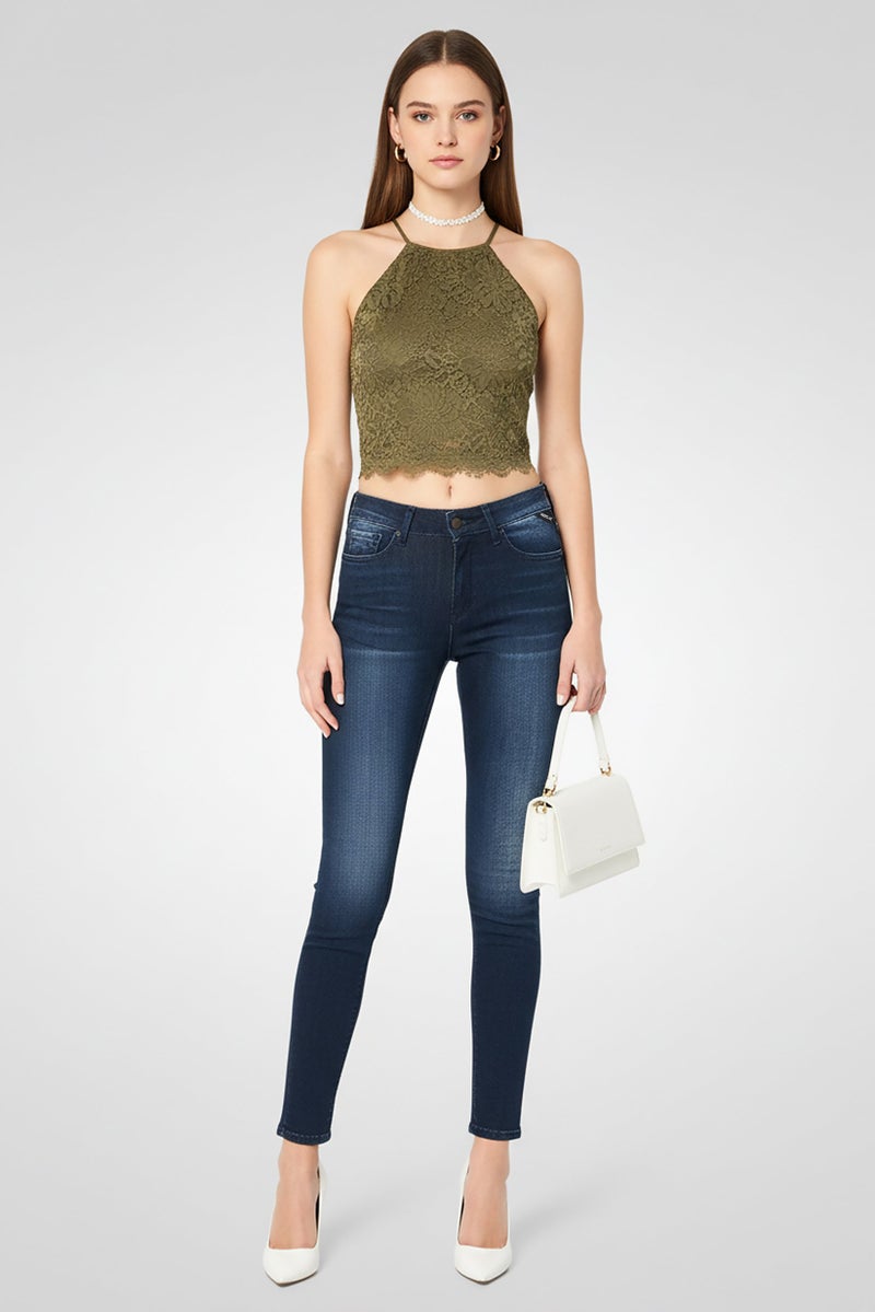 Replay Women Skinny Fit Washed Stretchable Denim Jeans, Navy - Image 2