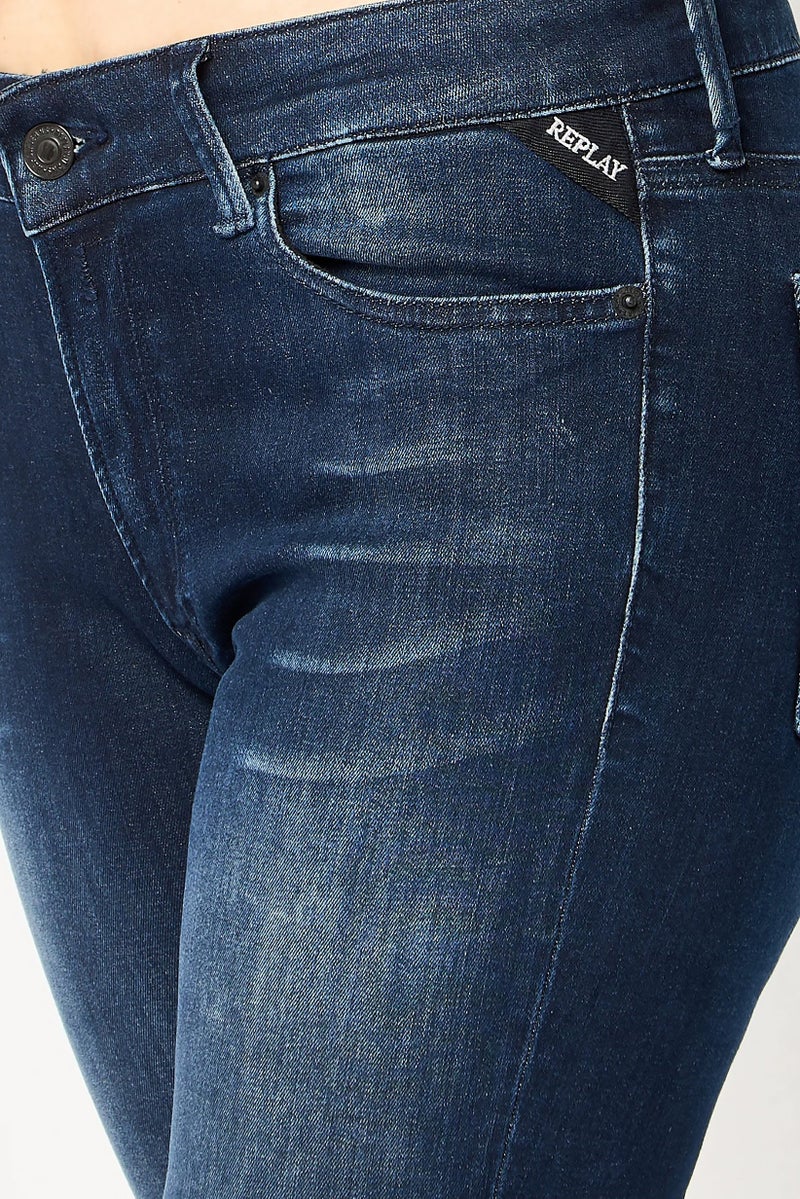 Replay Women Skinny Fit Washed Stretchable Denim Jeans, Navy - Image 2