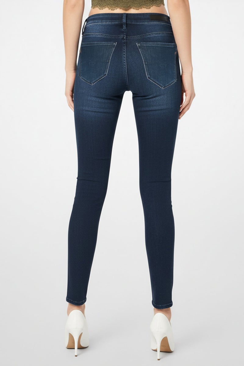 Replay Women Skinny Fit Washed Stretchable Denim Jeans, Navy - Image 4