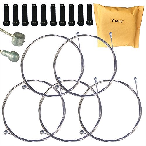 Yuauy 5pcs 2m Universal Bicycle Brake Inner Wire Cable Set for Mountain & Road Bikes + 10 Black Alloy Cable Cap End Tips - Image 1