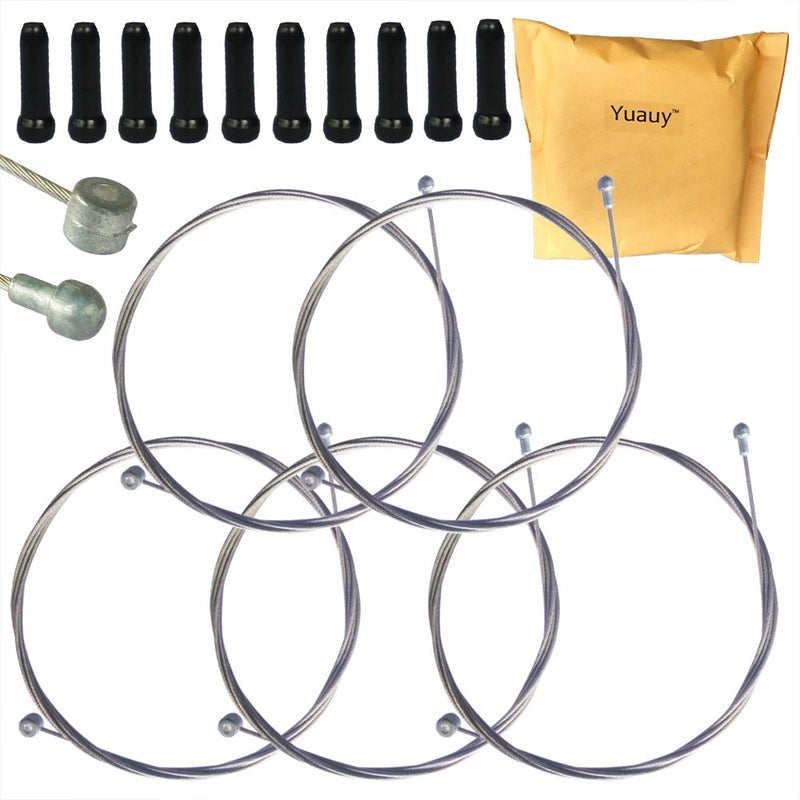 Yuauy 5pcs 2m Universal Bicycle Brake Inner Wire Cable Set for Mountain & Road Bikes + 10 Black Alloy Cable Cap End Tips - Image 3