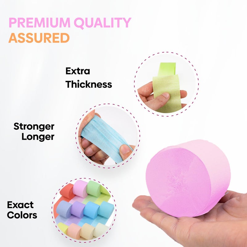 Captain Decor 12 Crepe Paper Streamers Rolls, 656ft Pack of Unique 12 Pastel Streamers for Party Decorations, Pastel Backdrop, Birthday Streamers, Party Streamers(1.8 inch x 82 ft/Roll) - Image 3