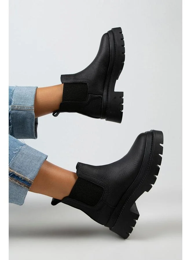 Misty Women's Genuine Leather Double-Sided Elastic Black Boots.
