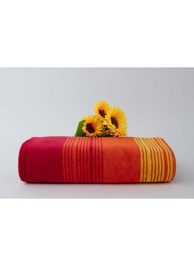 White Rose Towel Zooni 500 Gsm 100% Cotton-Pile To Pile Velor Stripe1 Bath  70X140 CmSoft Touch Extra Absorbent-Red  - Image 1