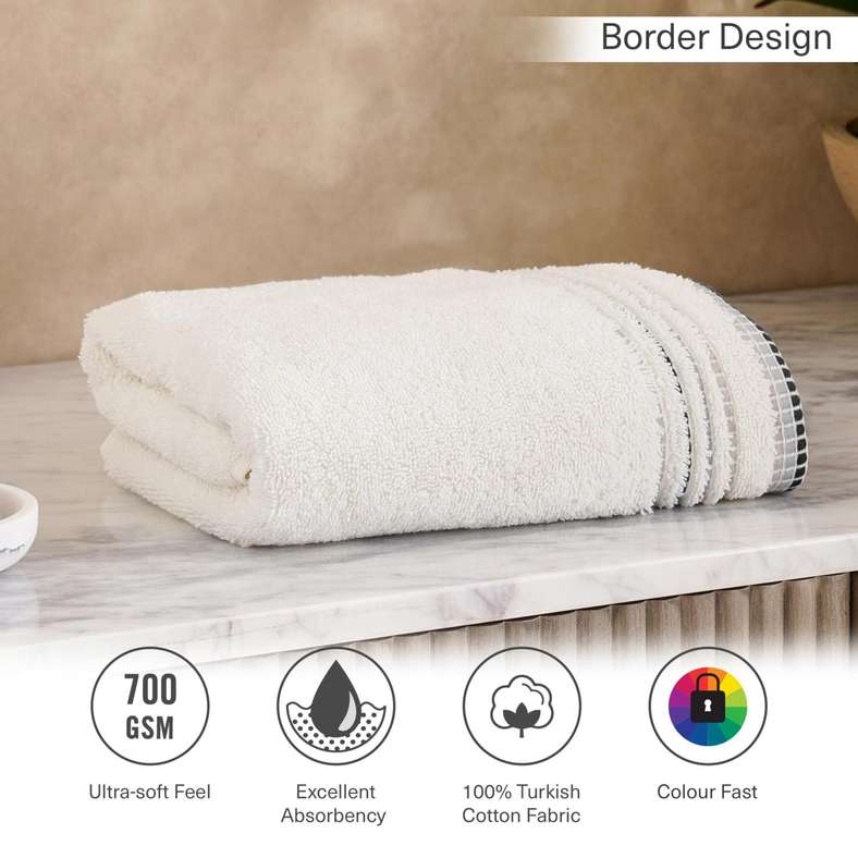 Pan Home Austin Border Hand Towel 50x90cm - White - Image 5
