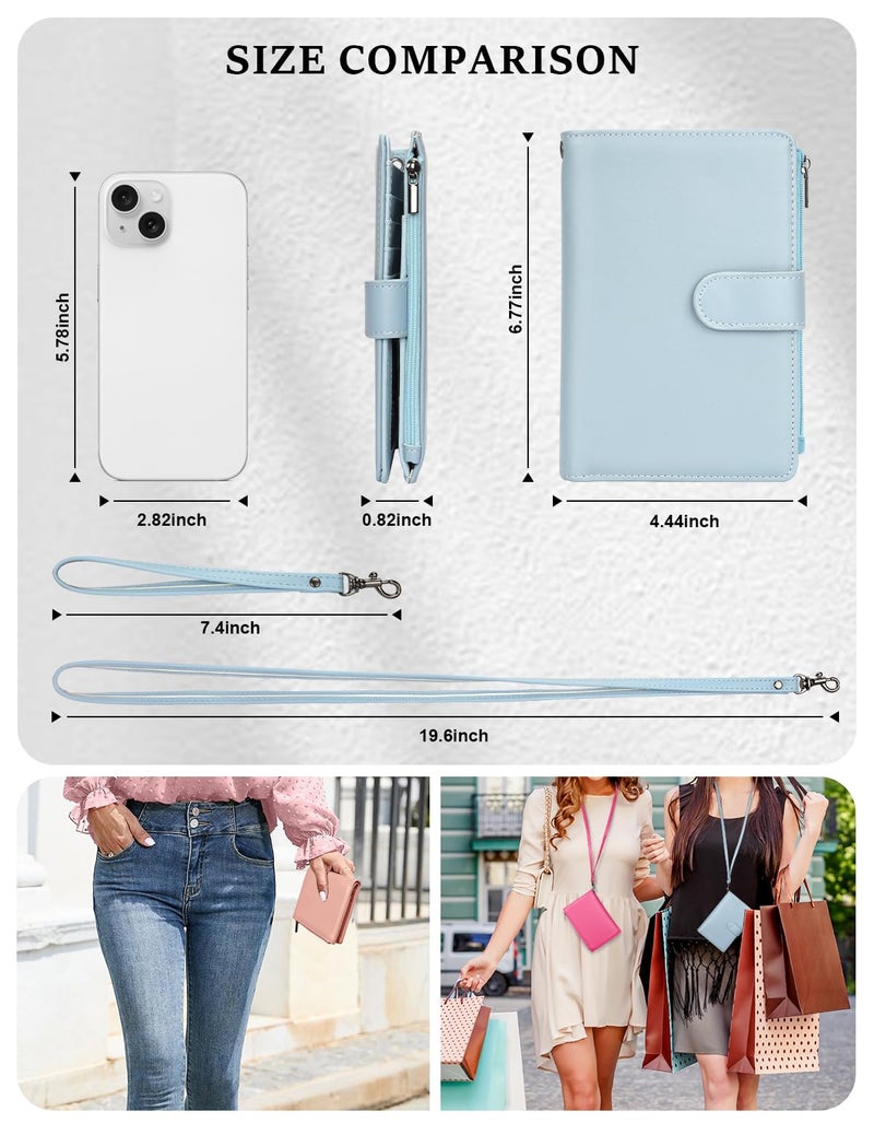 Kicoroiny RFID Passport Holder for Women/Men Travel Gifts, Large Capacity Passport Wallet, Family Travel Documents Organizer with Card/Airtag Slots, Zipper coin pocket, Cash Holder Passport Cover Case (Blue) - Image 4
