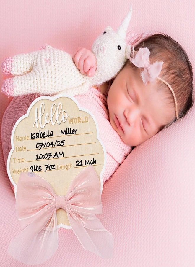 Wonhibo Flower-Shaped Newborn Announcement Sign - Baby Hospital Photo Prop Wooden Name Board Card with Pink Bow, Birth Welcome Hello World for Girls - Image 3