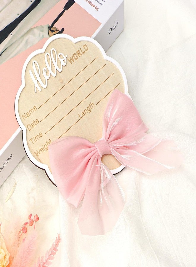 Wonhibo Flower-Shaped Newborn Announcement Sign - Baby Hospital Photo Prop Wooden Name Board Card with Pink Bow, Birth Welcome Hello World for Girls - Image 2