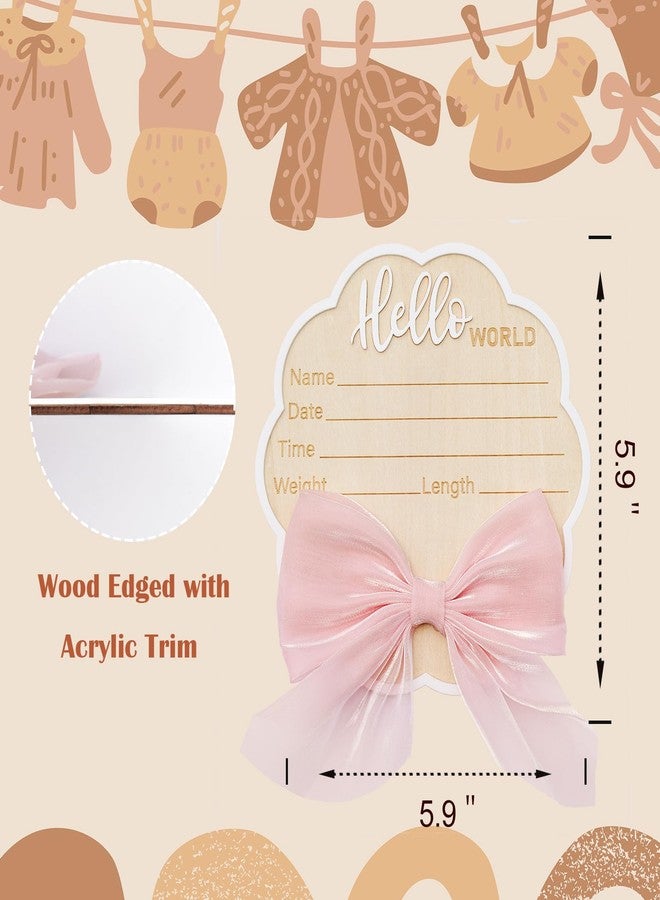 Wonhibo Flower-Shaped Newborn Announcement Sign - Baby Hospital Photo Prop Wooden Name Board Card with Pink Bow, Birth Welcome Hello World for Girls - Image 5