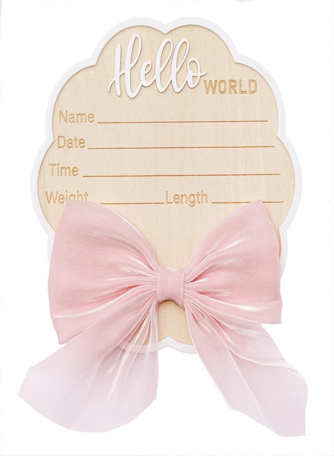Wonhibo Flower-Shaped Newborn Announcement Sign - Baby Hospital Photo Prop Wooden Name Board Card with Pink Bow, Birth Welcome Hello World for Girls - Image 1