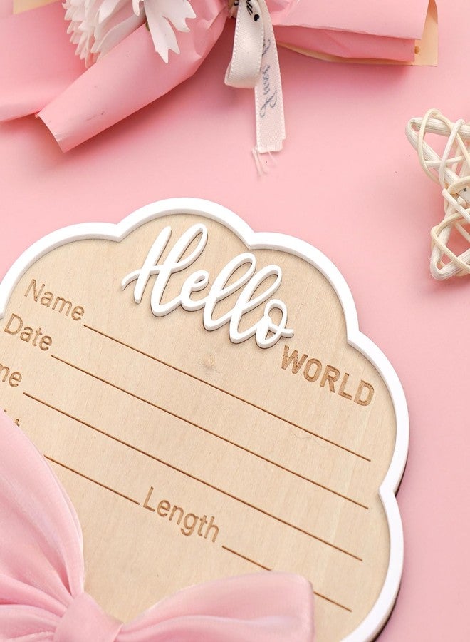 Wonhibo Flower-Shaped Newborn Announcement Sign - Baby Hospital Photo Prop Wooden Name Board Card with Pink Bow, Birth Welcome Hello World for Girls - Image 4