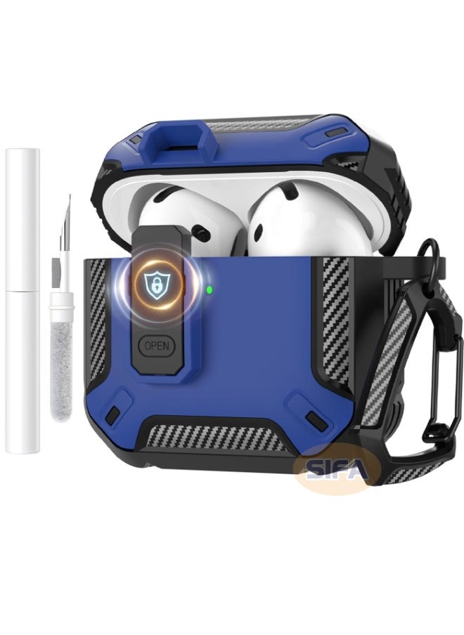 ماركة غير محددة - غطاء حافظة Airpods 4، حافظة Airpods 4th Generation مع قفل، غطاء حافظة Airpods 4 Generation مع طقم منظف، غطاء صلب مقاوم للصدمات مع سلسلة مفاتيح لـ Apple Airpods 4 2024 (أزرق) - Image 1