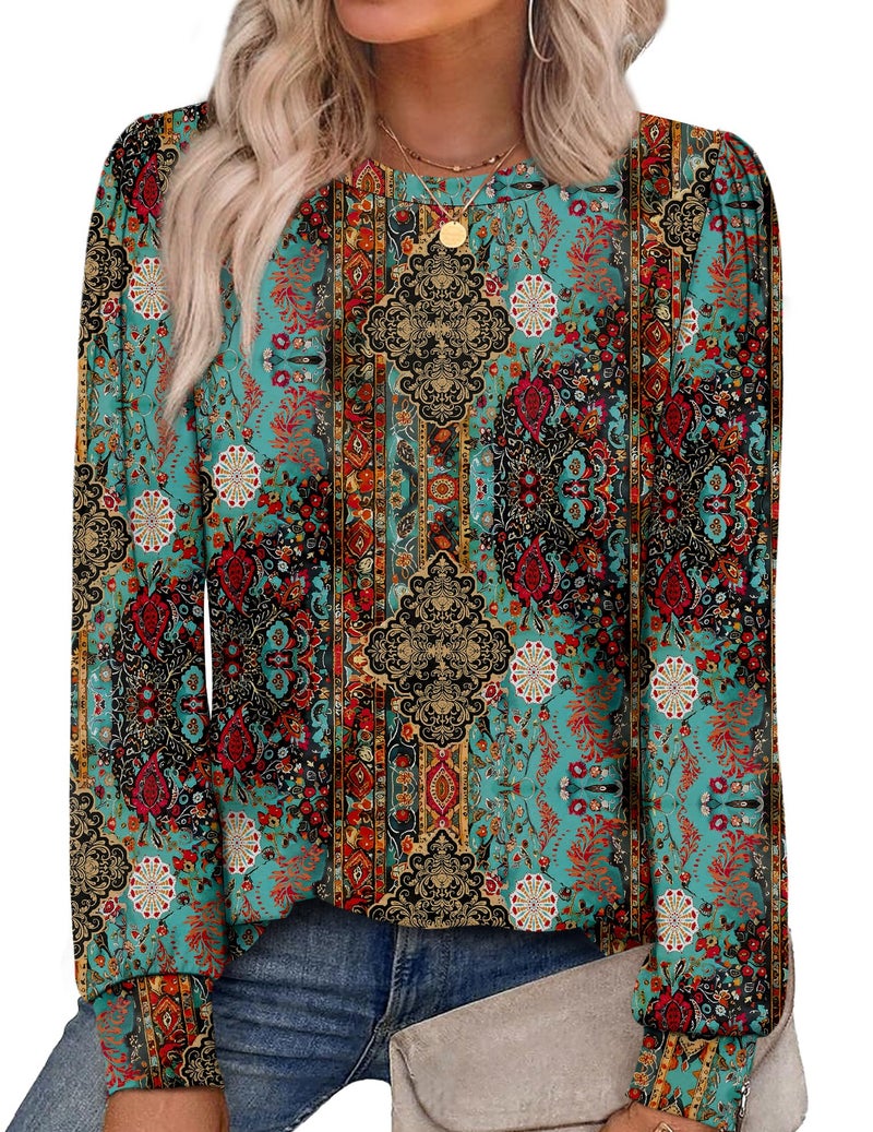 Alaroo Western Shirts for Women Tunic Tops Fall Fashion Cowgirl Outfits Basic Crewneck Sweatshirts Vintage Tees Print 4 M - Image 1