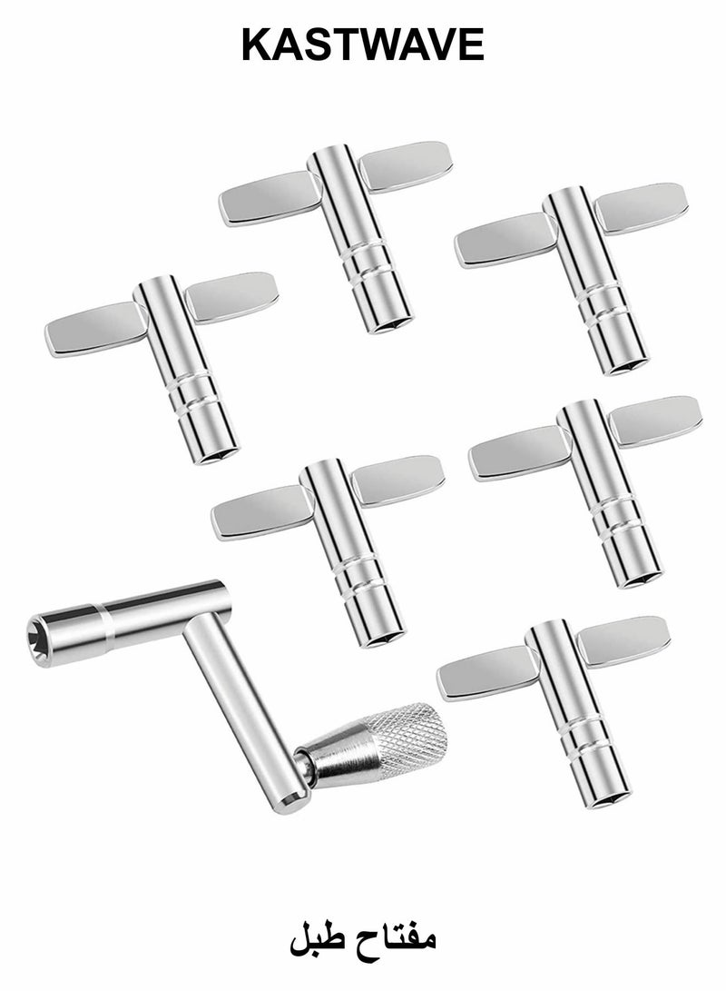 كاست ويف مفاتيح الطبول، 7 قطع من موالف مفاتيح الطبول العالمي، مفتاح ضبط الطبول من الفولاذ المطلي بالكروم، مفتاح طبول على شكل حرف T ومفتاح طبول على شكل حرف Z، قطع غيار آلات الإيقاع للعازفين على الطبول - Image 1