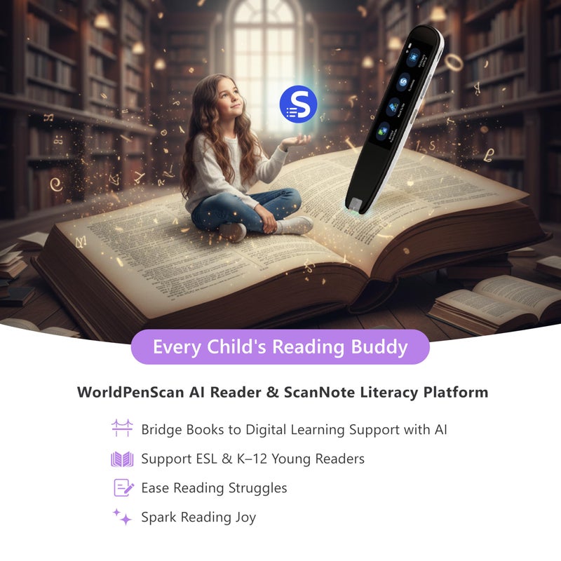 PenPower WorldPenScan AI Reader â€“ Reading Pen with Built-in Dictionary & AI Reading Buddy for Kids | Grade-Level Reading Support | English, Spanish, Chinese | Text-to-Speech, Transcribe, Translation - Image 2
