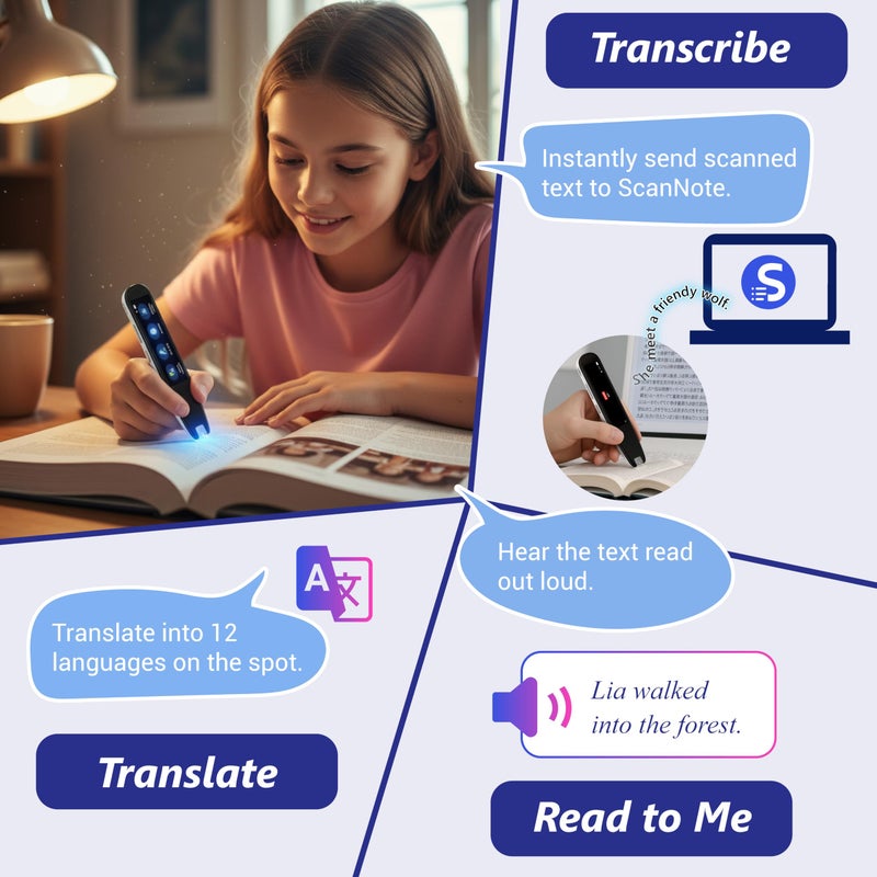 PenPower WorldPenScan AI Reader â€“ Reading Pen with Built-in Dictionary & AI Reading Buddy for Kids | Grade-Level Reading Support | English, Spanish, Chinese | Text-to-Speech, Transcribe, Translation - Image 3