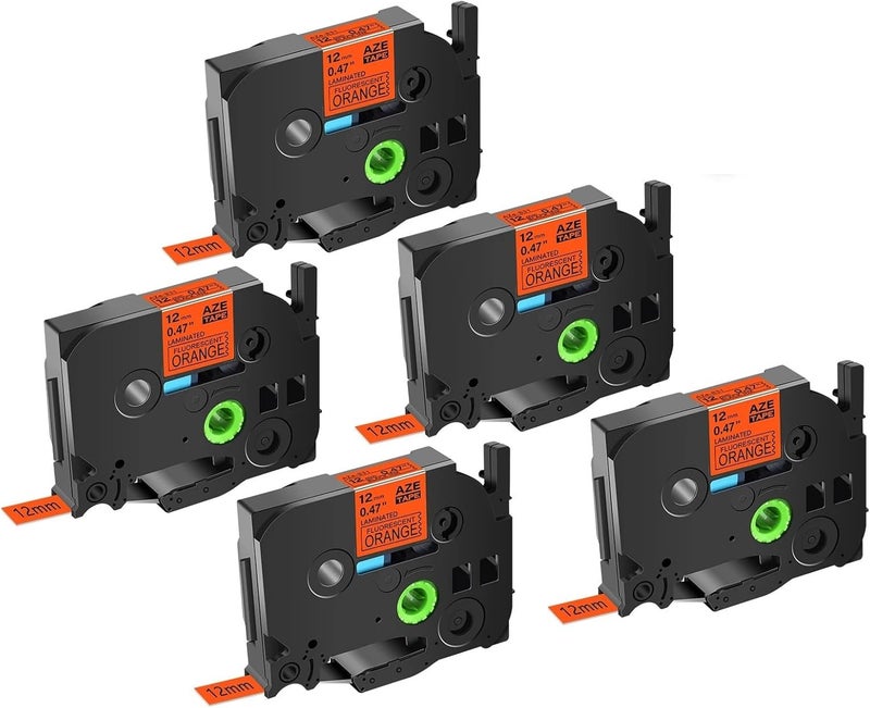 Compatible for PT-H110 Label Printers | 5/10PK 6-24mm Laminated Label Tapes (Replaces TZ/TZe-231/241) for Multi-Size Marking(5PK Fluo Orange,12mm) - Image 1