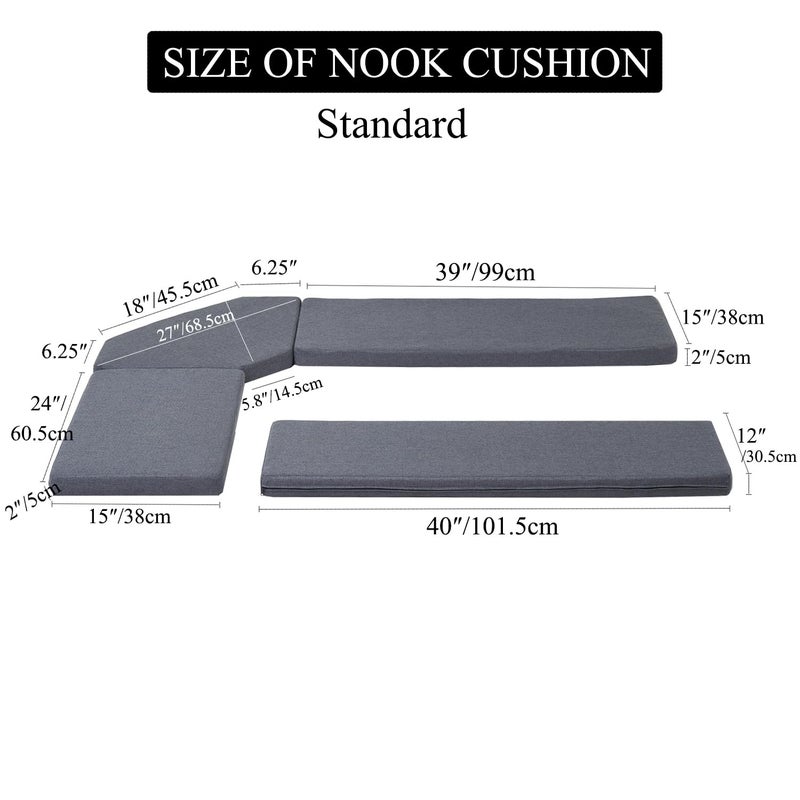 MICUSHION 4 Pieces Kitchen Breakfast Nook Cushions Set Corner Nook Dining Table Cushion linon Bench seat pad (Gray, Standard) - Image 2