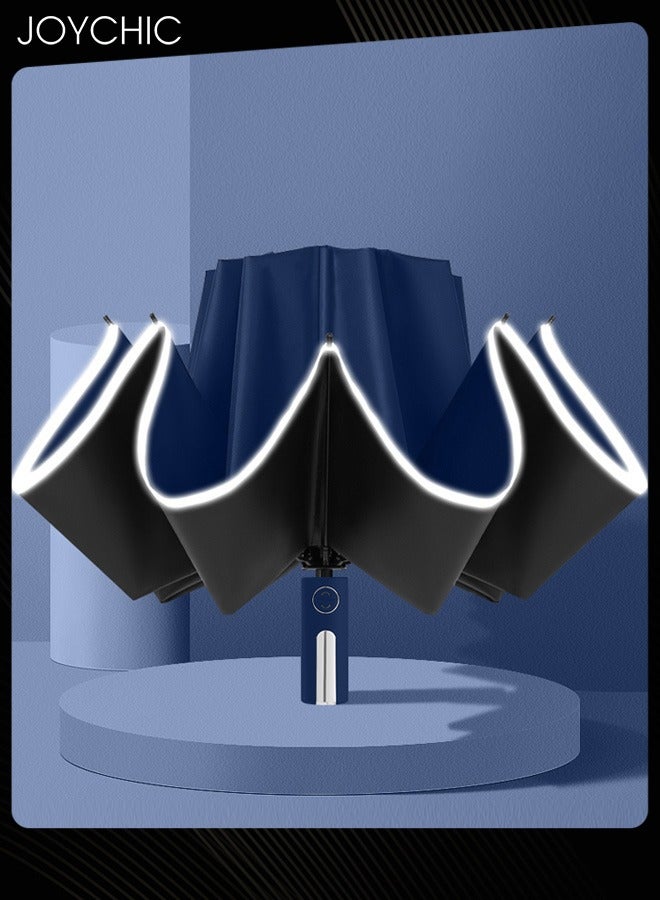 Joychic One Button Automatic Windproof Rainproof Portable Folding Reverse Umbrella For Adults Dark Blue - Image 1