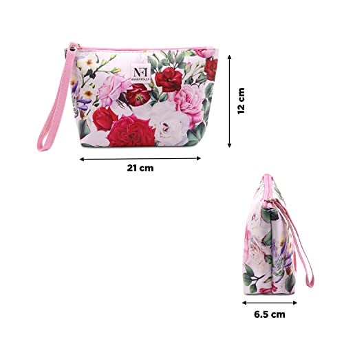 NFI Essentials Pu Floral Print Makeup Pouch for Women, Small Stylish Pouches for Makeup Accessories & Travel Organiser Cosmetic Pouch (Y28), Multi - Image 4