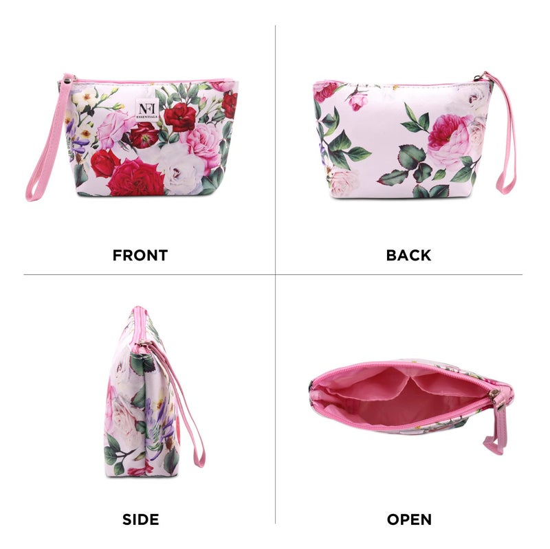 NFI Essentials Pu Floral Print Makeup Pouch for Women, Small Stylish Pouches for Makeup Accessories & Travel Organiser Cosmetic Pouch (Y28), Multi - Image 3